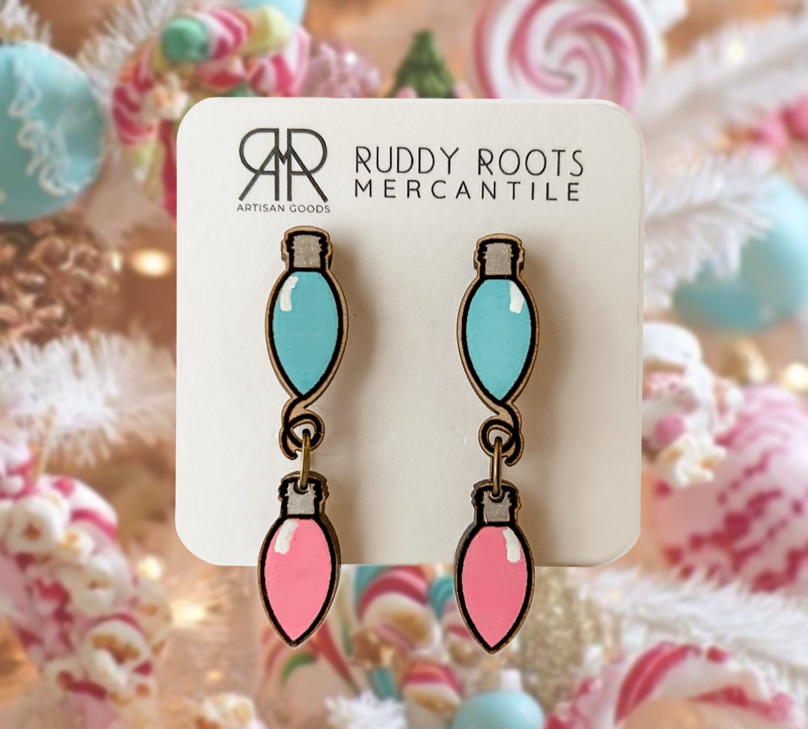 Candy Pink & Blue Dangle Lights Christmas Dangle Earrings
