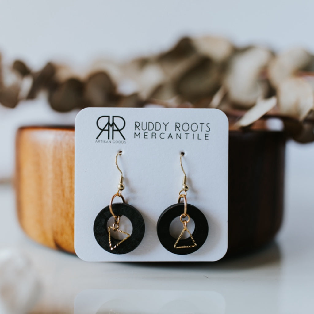 Small Black and Gold Dangle Earrings