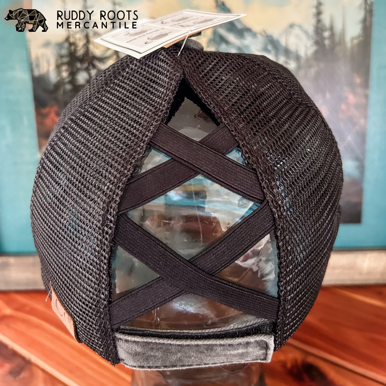 Hand-painted Peek-a-boo Bigfoot with Mountains CC Ponytail Hat