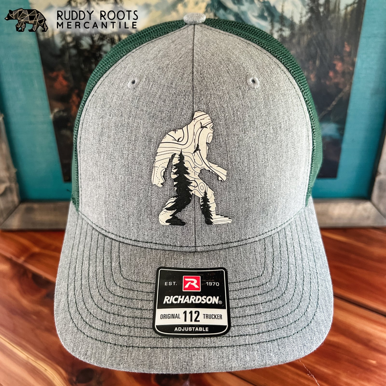 Topographical Bigfoot Leather Patch Richardson 112 Trucker Hat