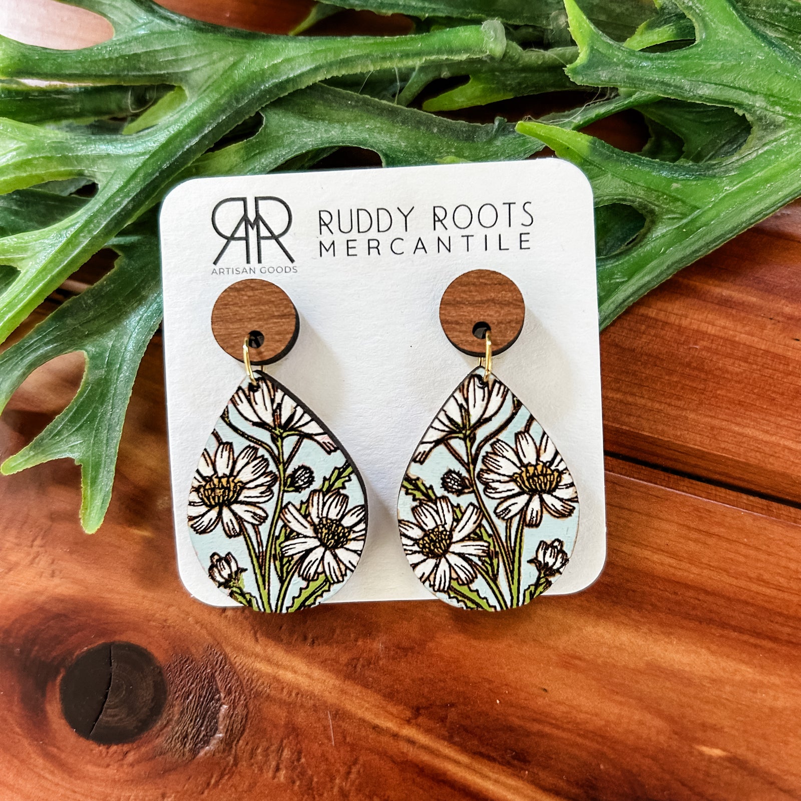 Powder Blue Vintage White Daisies Earrings with stud piece