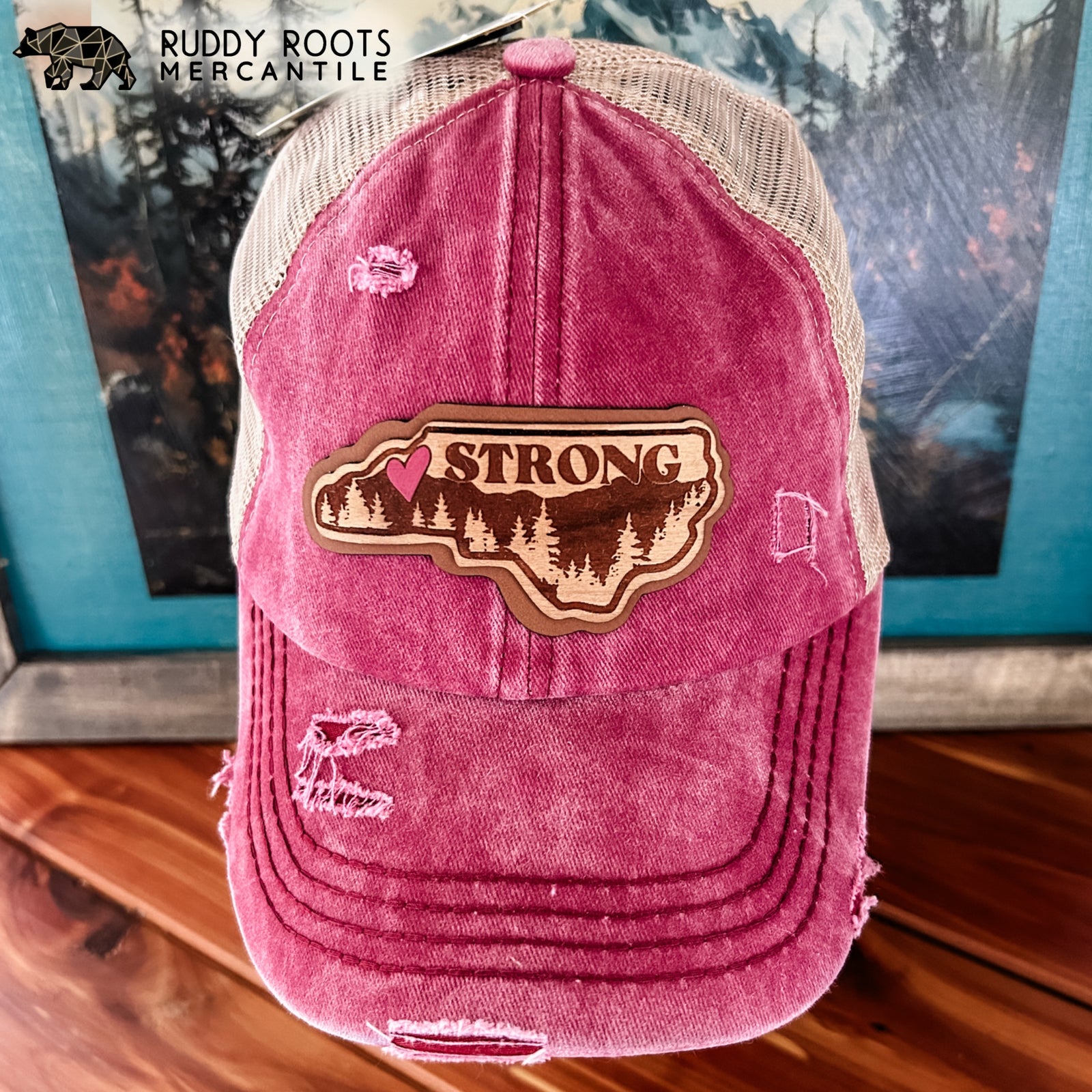 NC Strong Berry/Beige Leather Patch CC Ponytail Hat