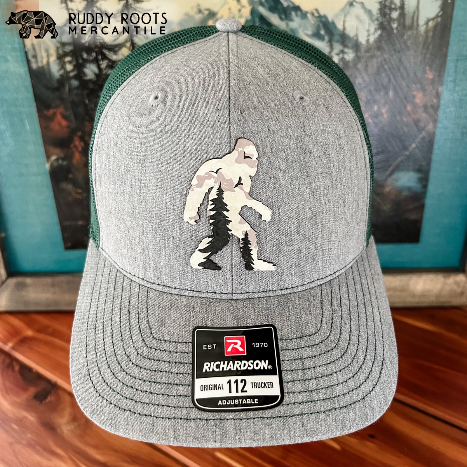 Camo Bigfoot Leather Patch Richardson 112 Trucker Hat