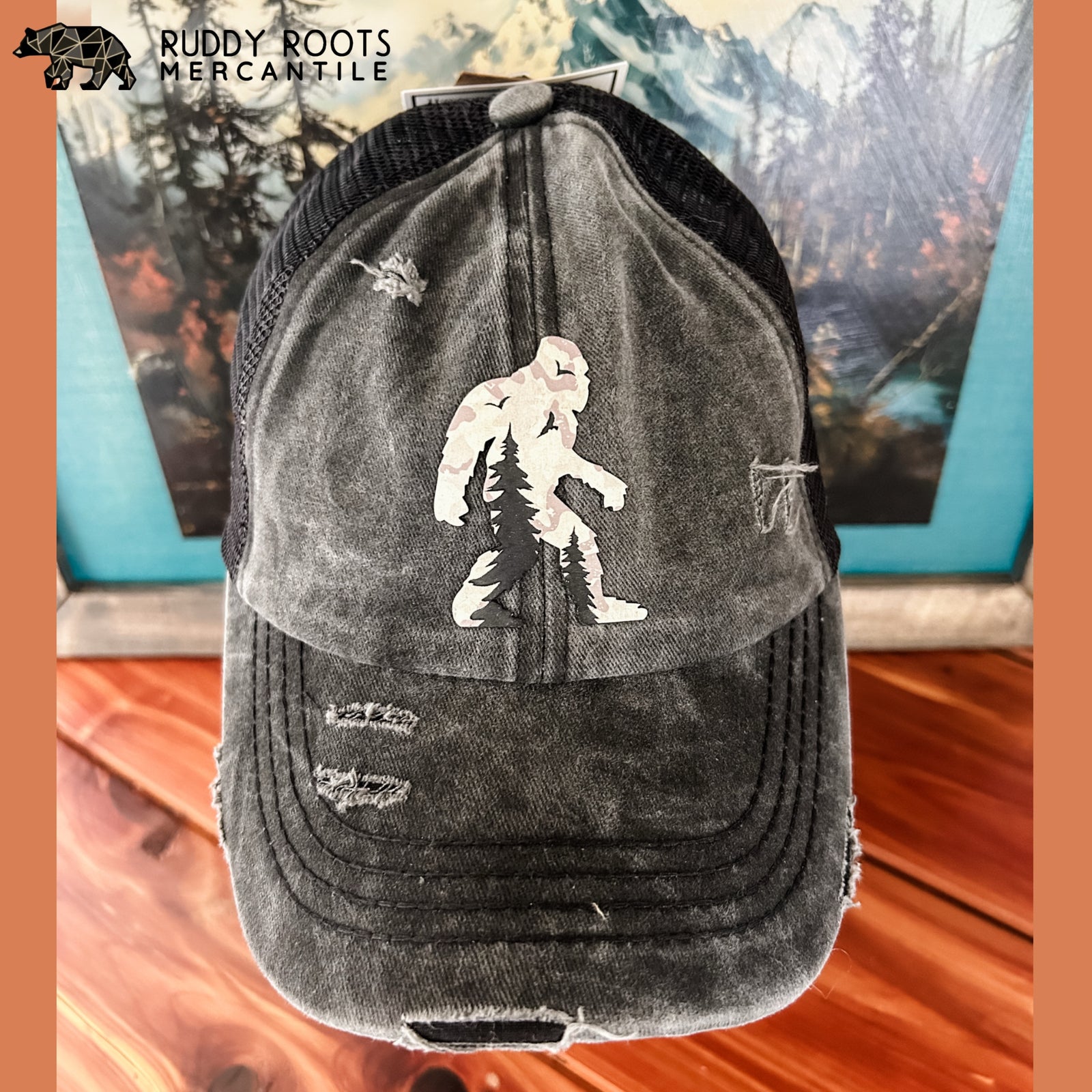 Gray Camo Bigfoot Patch CC Ponytail Hat