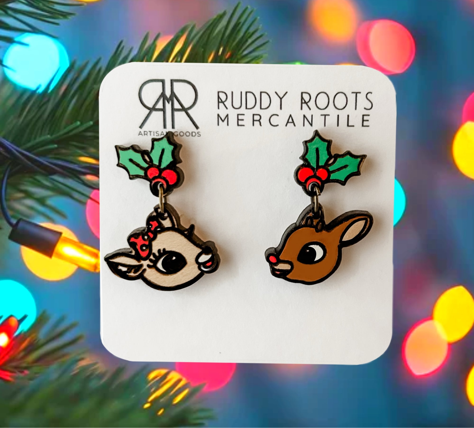 Rudolph and Clarice Christmas Dangle Earrings
