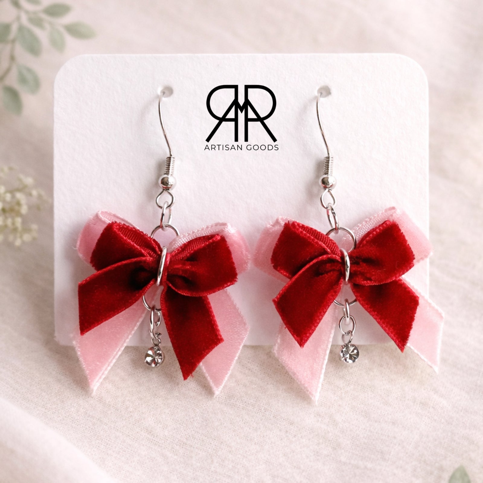 The Everly Bow Earrings Collection – Crimson Blush (Silver Sparkle)