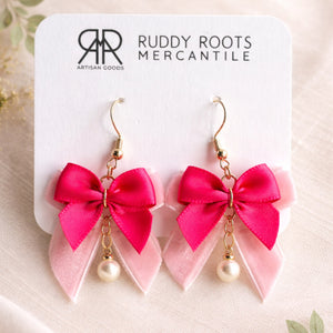 The Everly Bow Earrings Collection–Blush Rose with Pearl