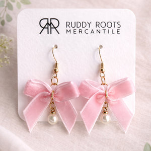 The Everly Bow Earrings Collection– Ballet Blush with Pearl