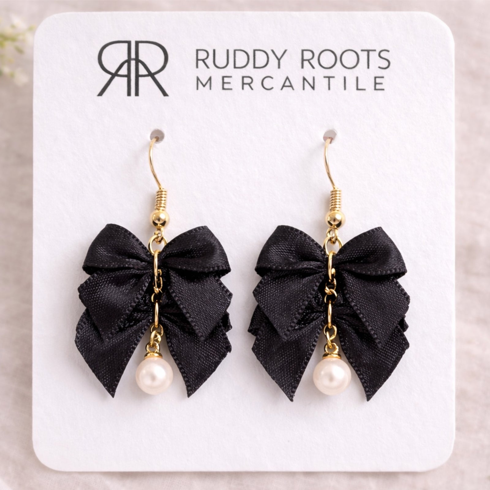The Everly Bow Earrings Collection-Pearl Noir