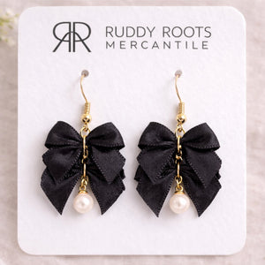 The Everly Bow Earrings Collection-Pearl Noir