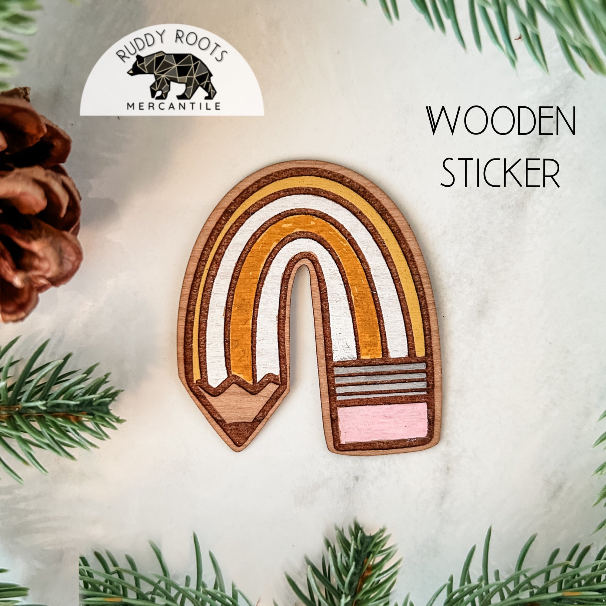 Pencil Hand-Painted Wooden Sticker