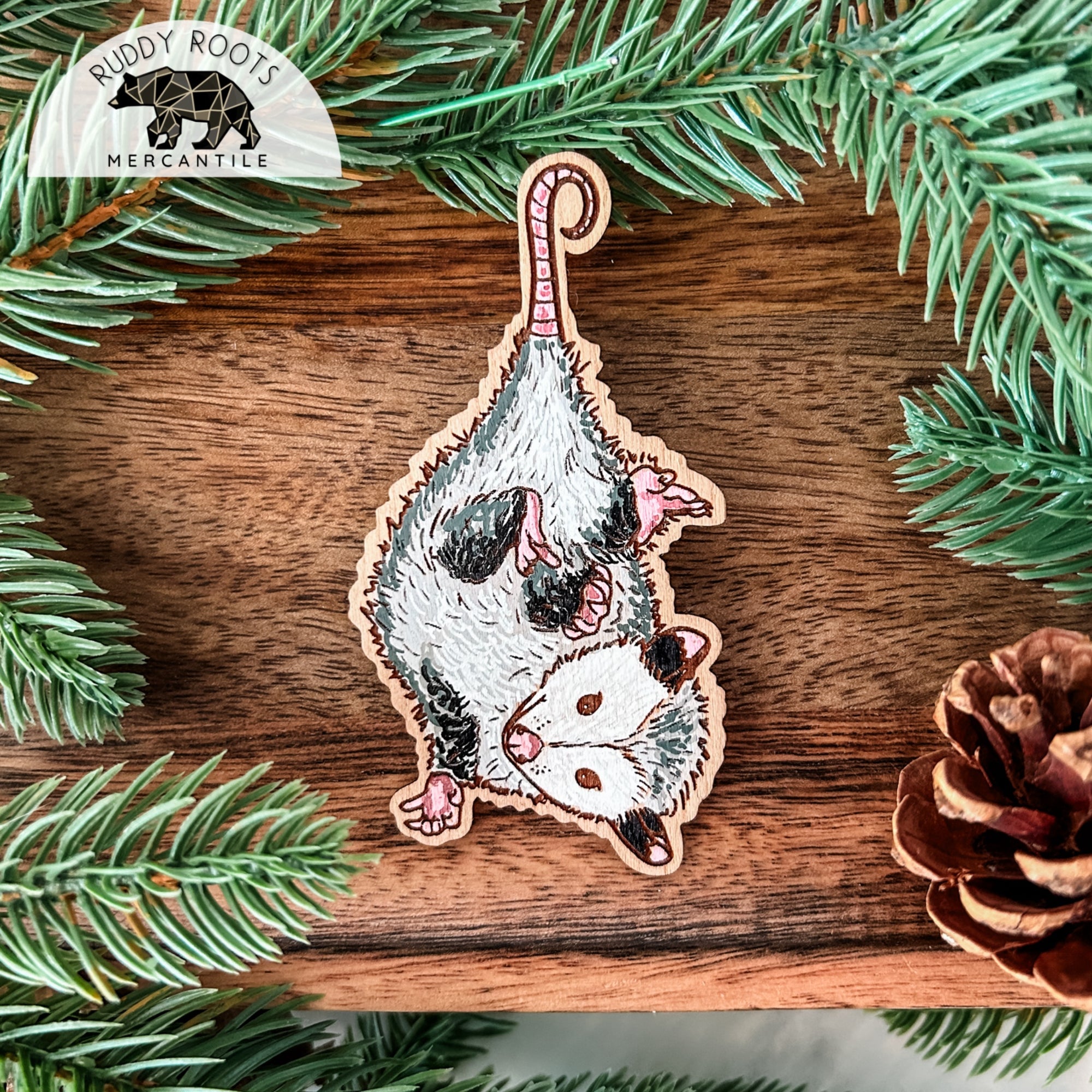 Hanging Possum Hand-Painted Wooden Sticker