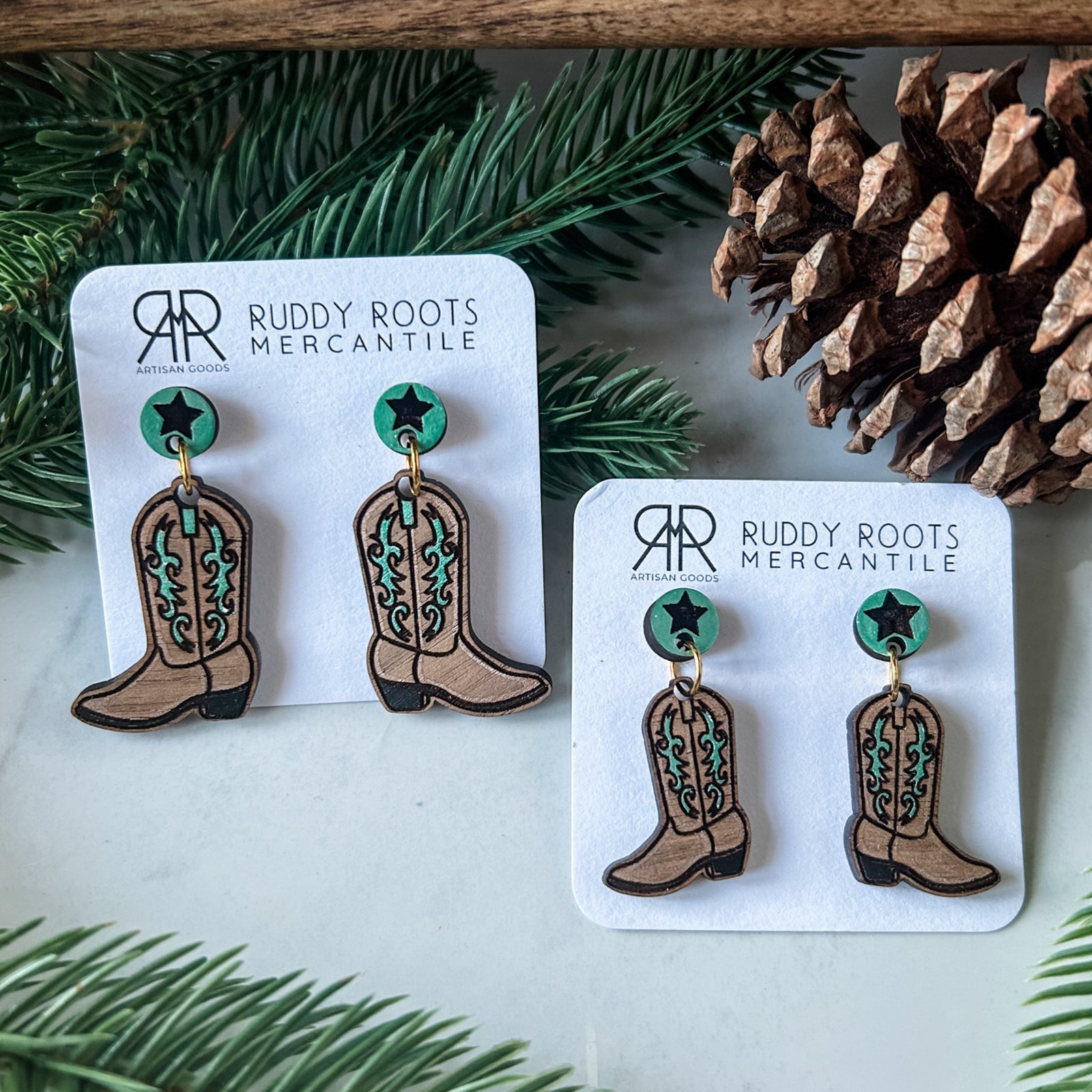 Cowgirl Boots with Stud Piece Dangle Earrings