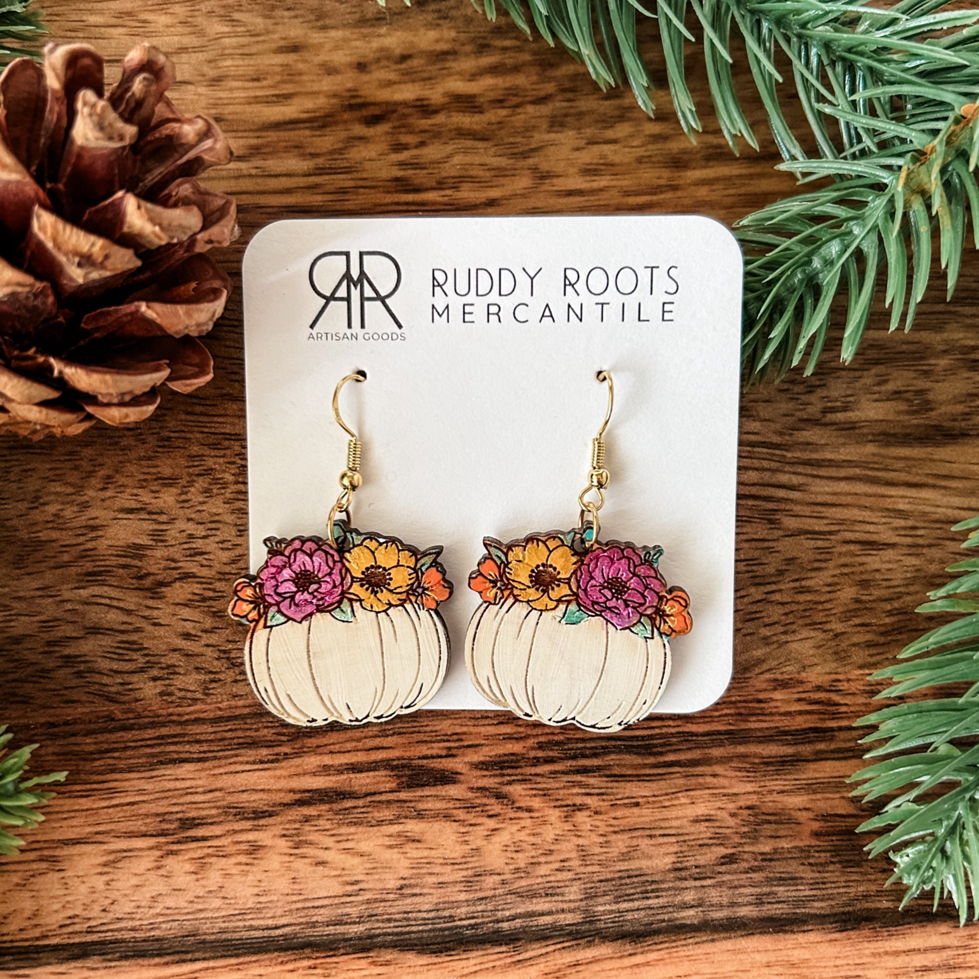 Floral Pumpkin Dangle Earrings