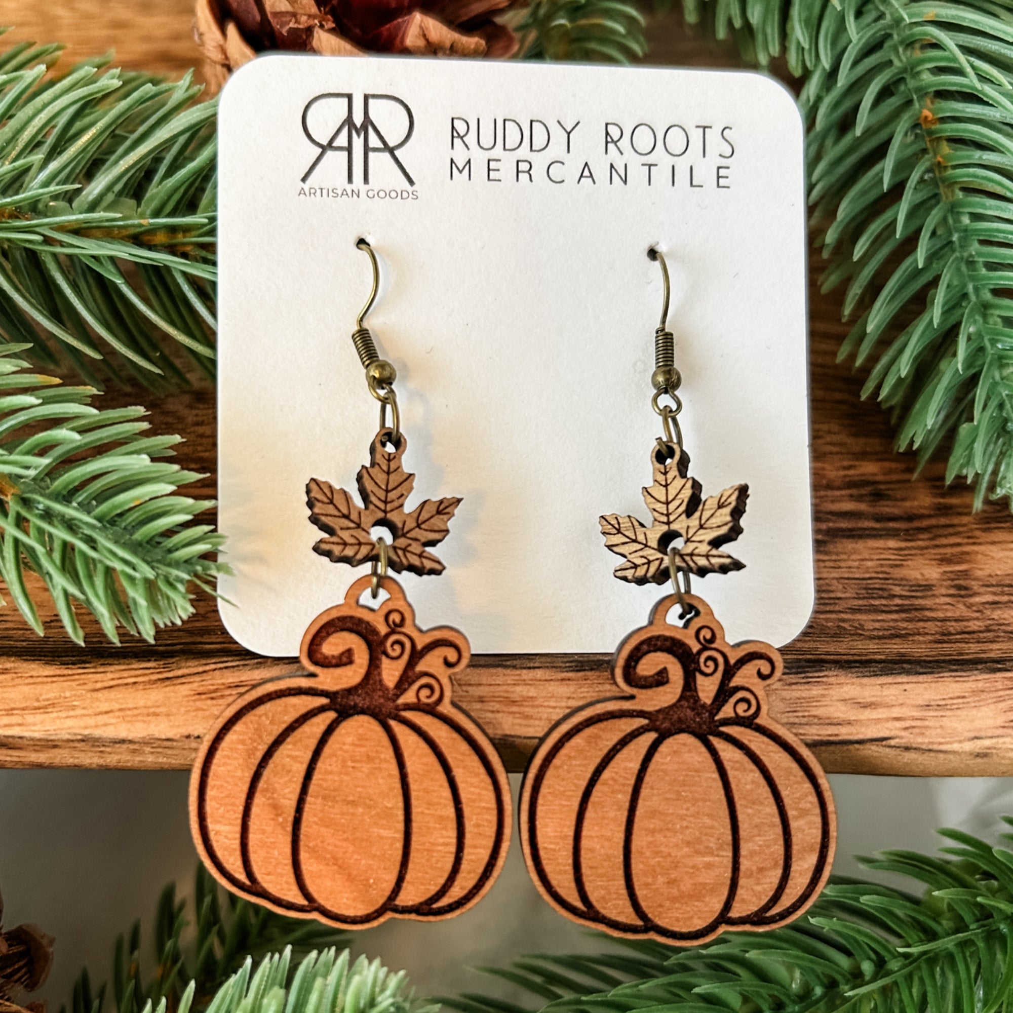 Pumpkin with Leaf Dangle Earrings