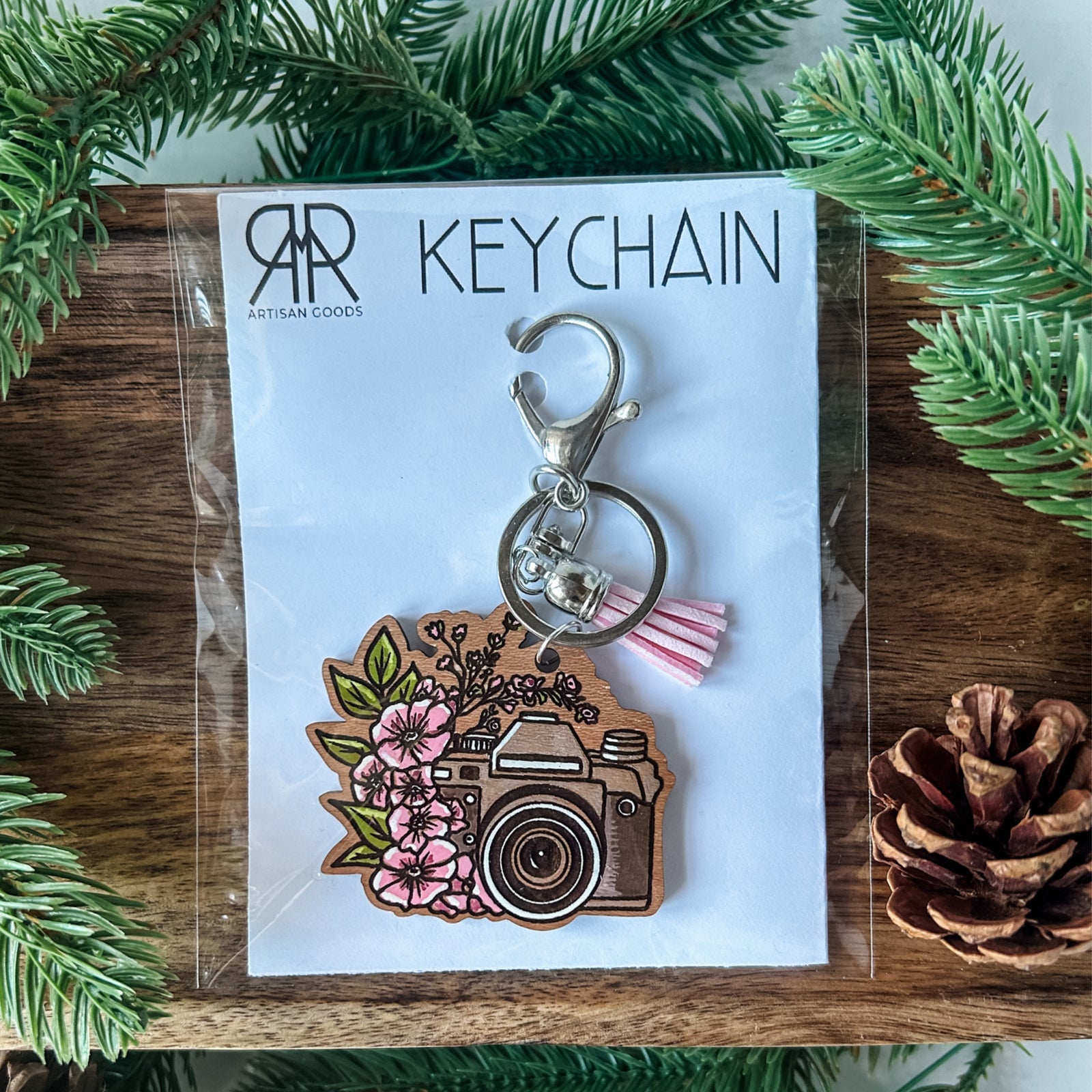 Pink Floral Camera Keychain