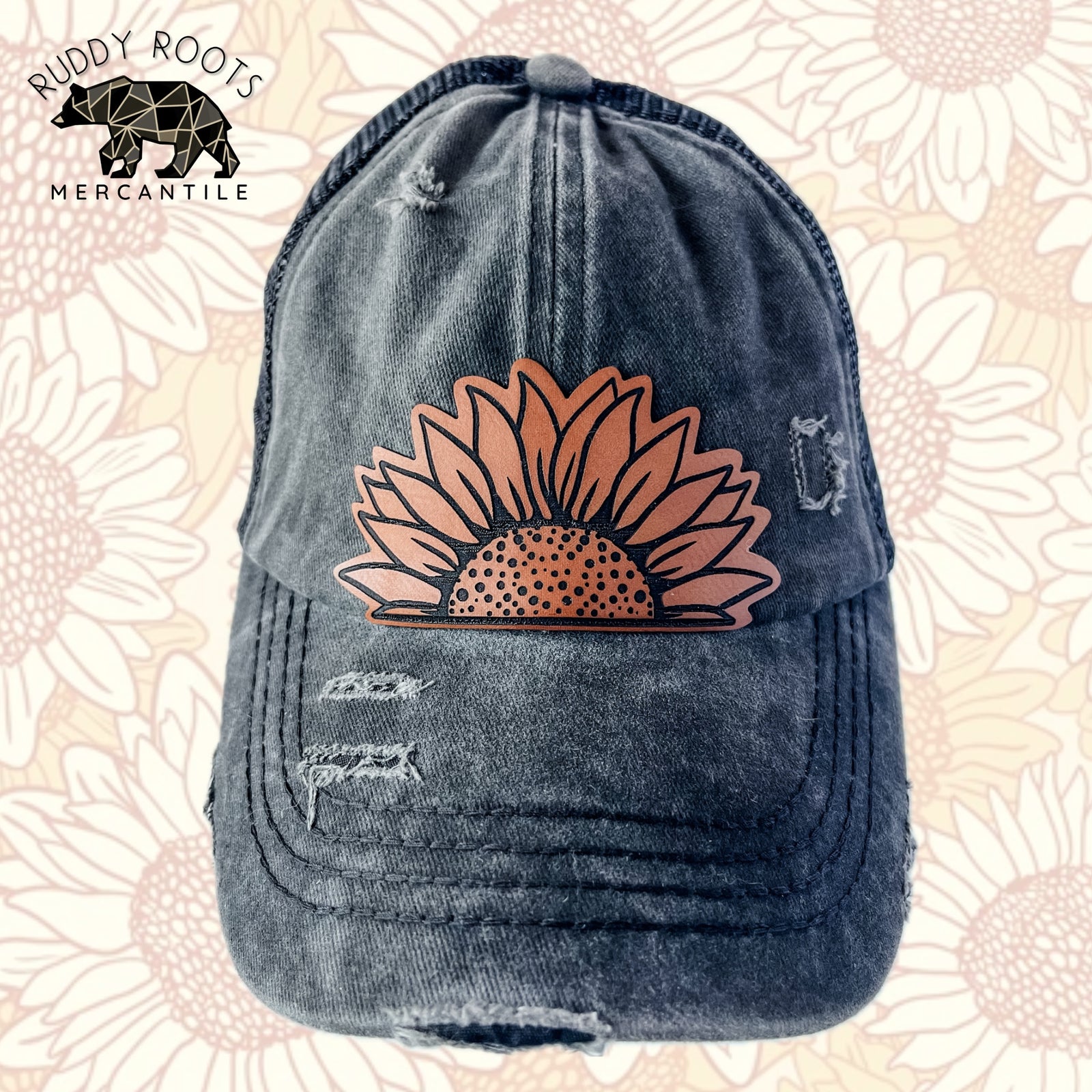 Sunflower Black/Black Leather Patch CC Ponytail Hat
