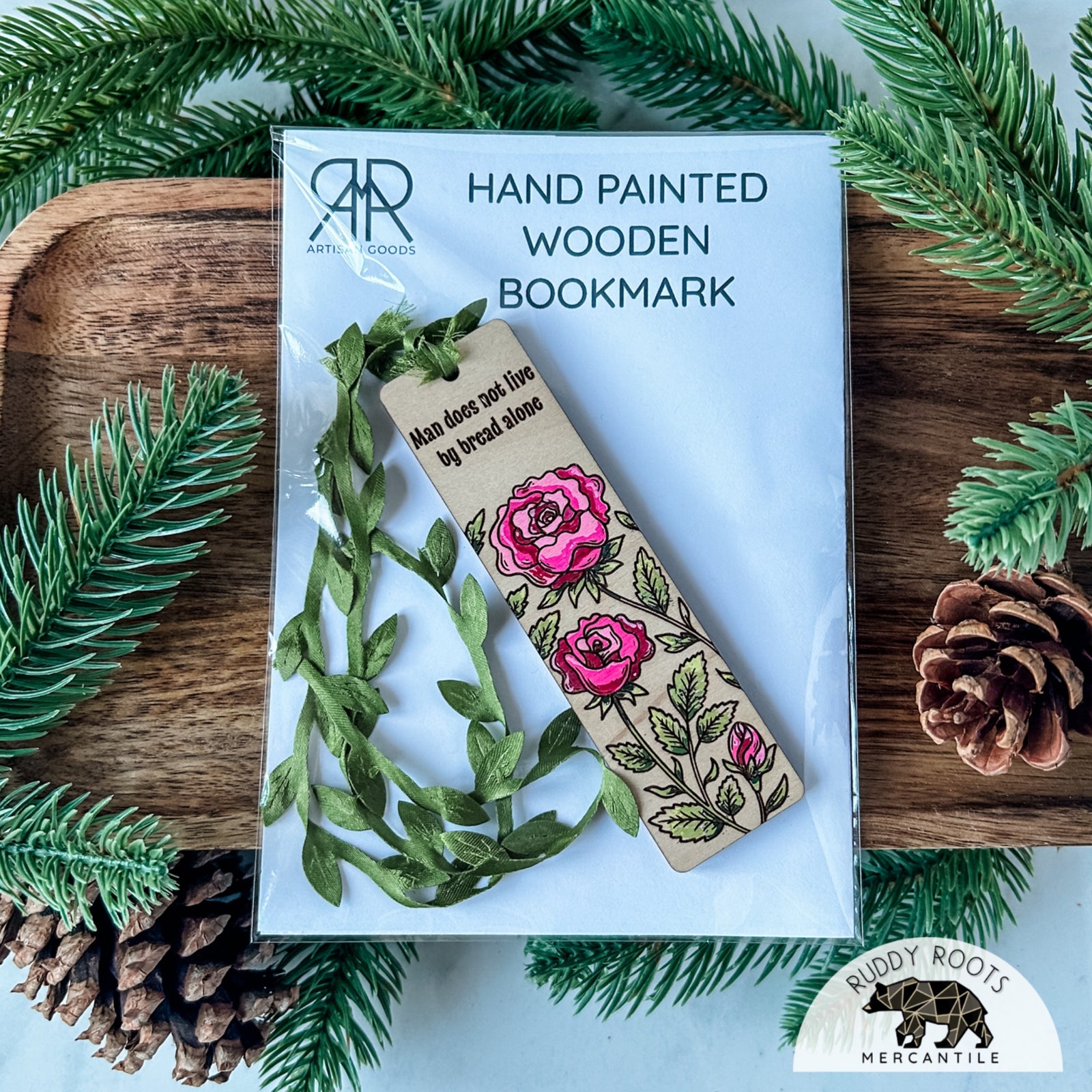 Hand-painted Pink Flower Wooden Bookmark