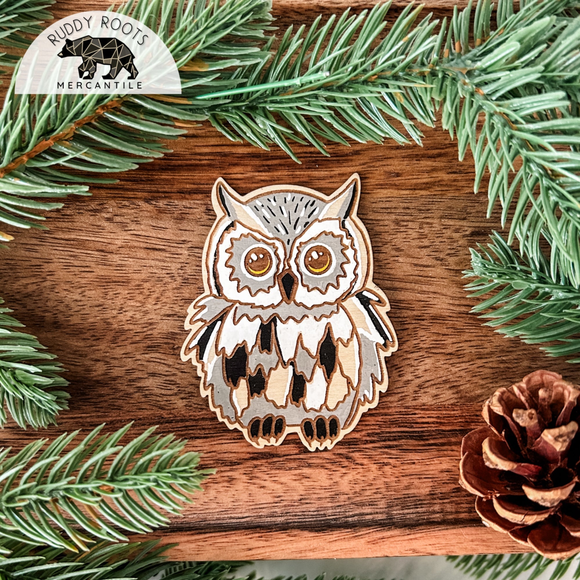 Woodland Owl Hand-Painted Wooden Sticker